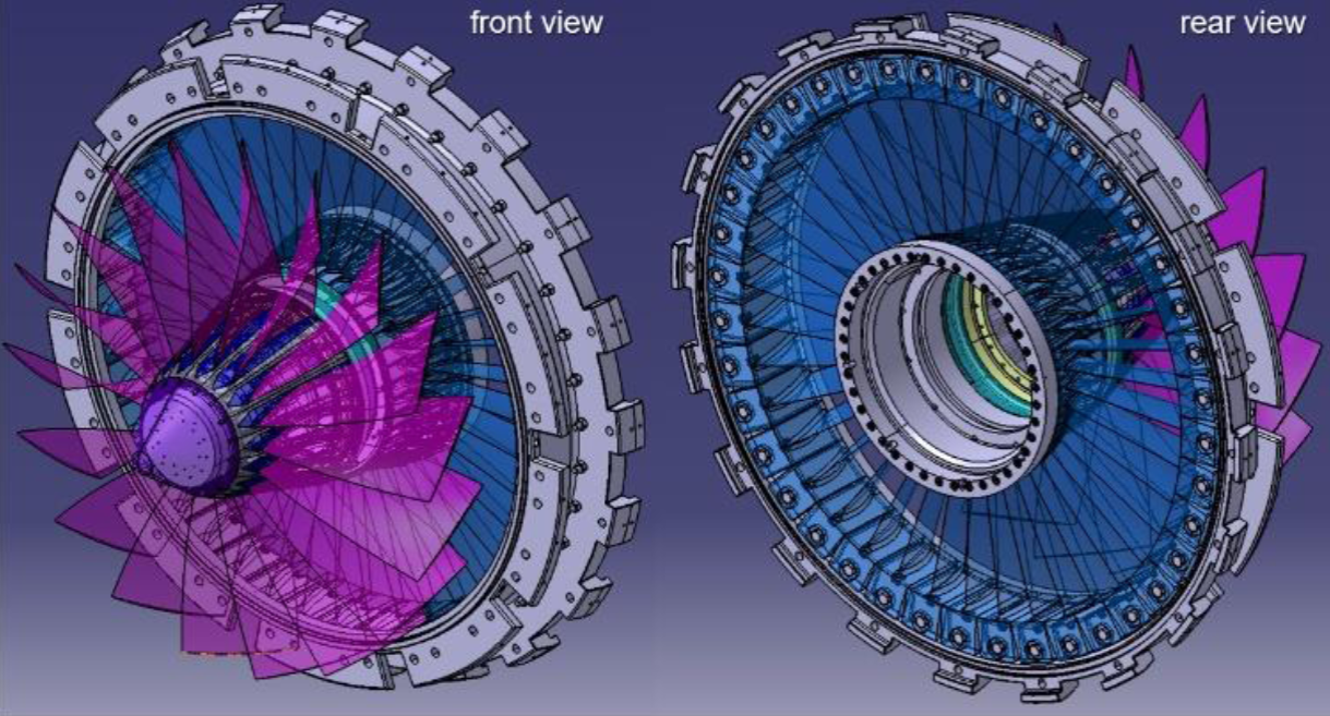 Composite low-speed fan demonstrator designed for UHBR engine research under the CA3ViAR project. Image